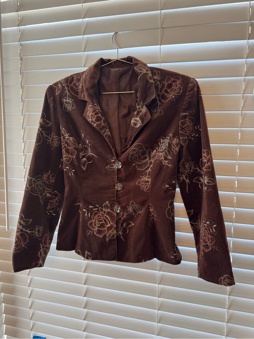 Womens Whimsical Fairy Corduroy Blazer Jacket XS/S Brown Unique Floral Fall